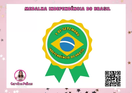 Medalha com as cores da bandeira do Brasil, comemorando o dia 7 de setembro, Independência do Brasil.