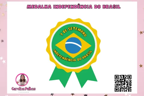 Medalha com as cores da bandeira do Brasil, comemorando o dia 7 de setembro, Independência do Brasil.