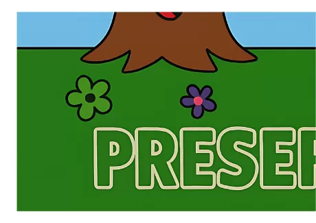 Ilustração colorida com flores e a palavra 'PRESERVAR'