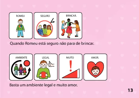 Ilustrações de Romeu em diferentes situações de segurança e amor.