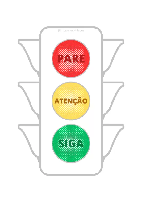 Semáforo com luzes vermelha, amarela e verde indicando pare, atenção e siga.