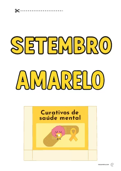 Cartaz sobre Setembro Amarelo com ilustrações de saúde mental