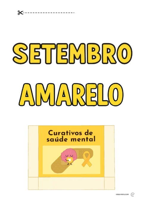 Cartaz sobre Setembro Amarelo com ilustrações de saúde mental