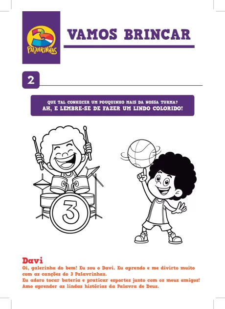 Ilustração de crianças se divertindo, uma tocando bateria e outra segurando uma bola.