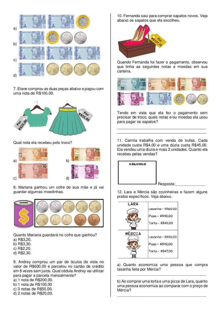 Atividade sistema monetário 3º ano para imprimir — p2 | Atividades Educação Infantil (ensinoja.com.br)