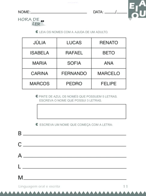 Atividades 4 anos: Linguagem Oral e Escrita (PDF) — p11 | Atividades Educação Infantil (ensinoja.com.br)