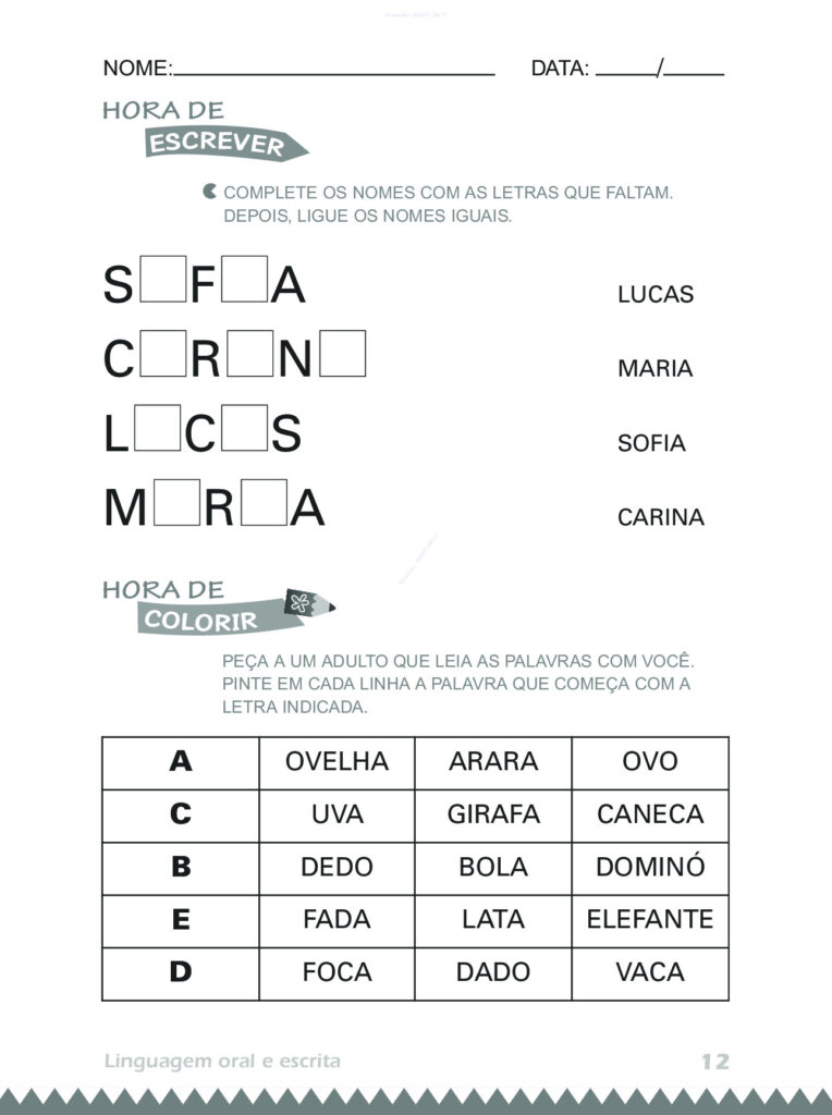Atividades 4 anos: Linguagem Oral e Escrita (PDF) — p12 | Atividades Educação Infantil (ensinoja.com.br)