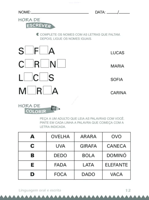 Atividades 4 anos: Linguagem Oral e Escrita (PDF) — p12 | Atividades Educação Infantil (ensinoja.com.br)