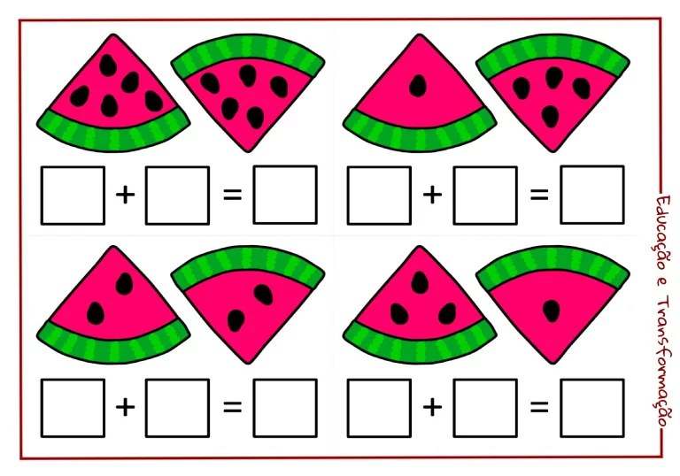 Atividades de adição com frutas para crianças