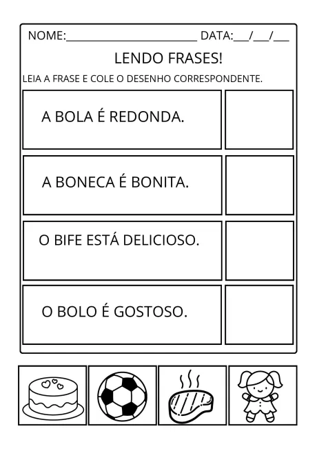 Atividades de alfabetização: leitura de frases para imprimir — p2 | Atividades Educação Infantil (ensinoja.com.br)