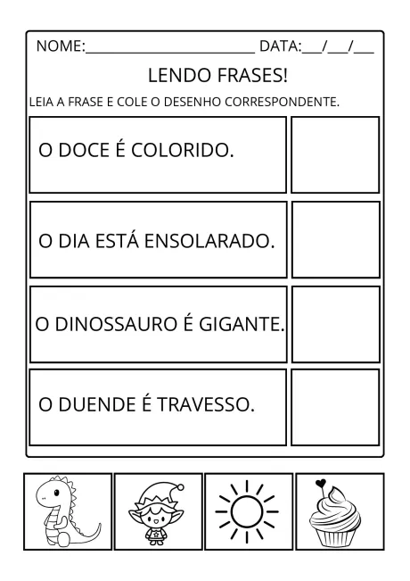 Atividades de alfabetização: leitura de frases para imprimir — p4 | Atividades Educação Infantil (ensinoja.com.br)