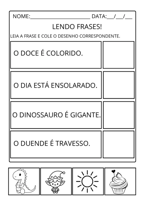 Atividades de alfabetização: leitura de frases para imprimir — p4 | Atividades Educação Infantil (ensinoja.com.br)