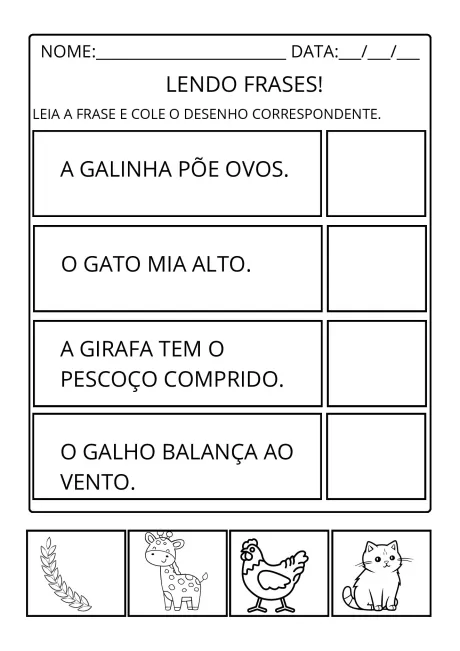 Atividades de alfabetização: leitura de frases para imprimir — p7 | Atividades Educação Infantil (ensinoja.com.br)