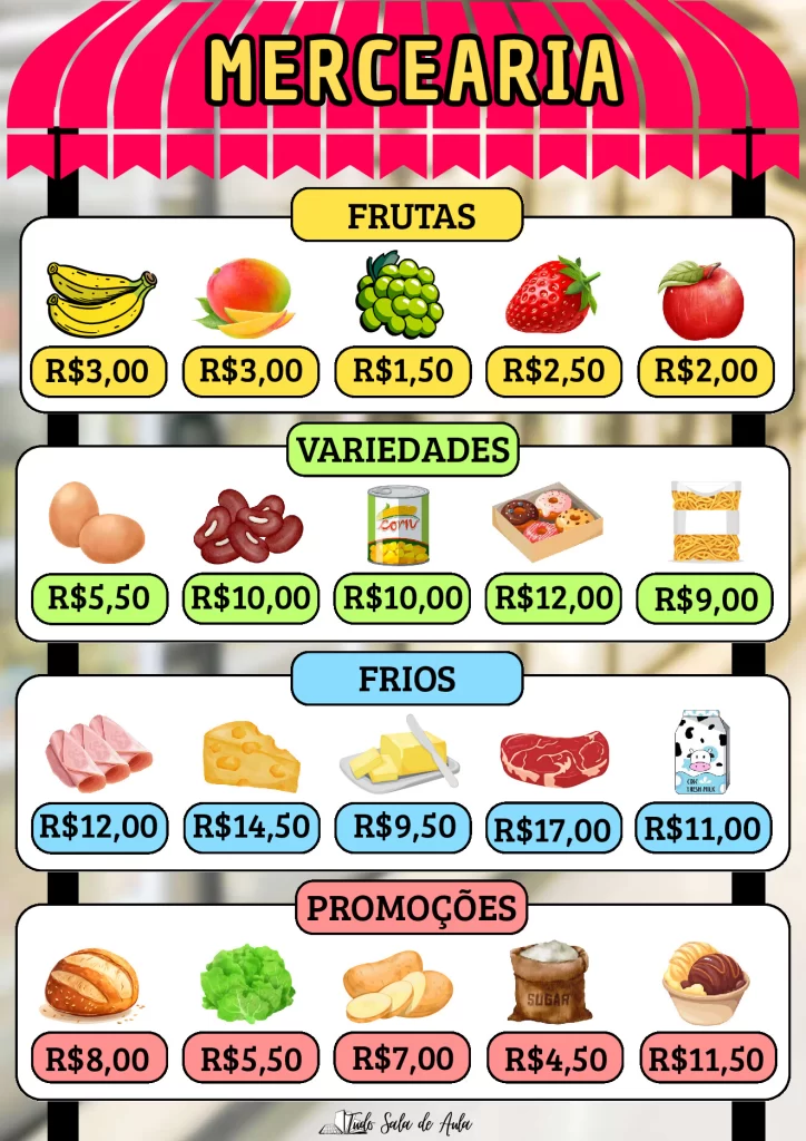 Atividades de troco e gasto em mercearia — p1 | Atividades Educação Infantil (ensinoja.com.br)