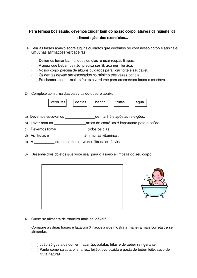 Atividades sobre alimentação saudável para o 3° ao 5° ano