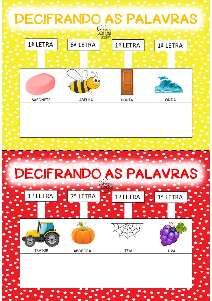 Decifrando as palavras para crianças — p5 | Atividades Educação Infantil (ensinoja.com.br)