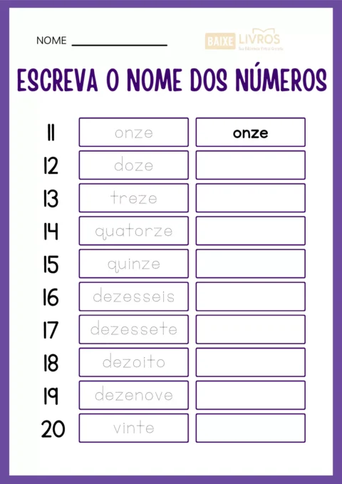 Atividades de caligrafia para números — p25