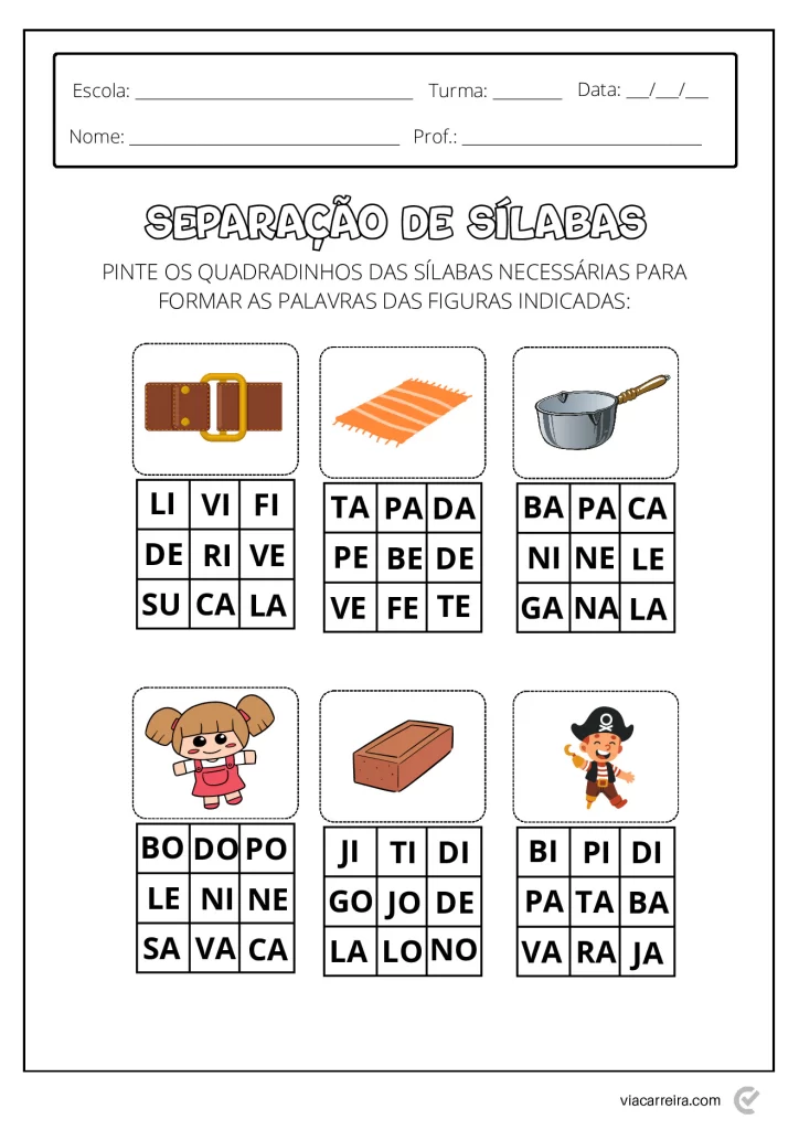 Atividades de separação de sílabas para crianças — p1 | Atividades Educação Infantil (ensinoja.com.br)