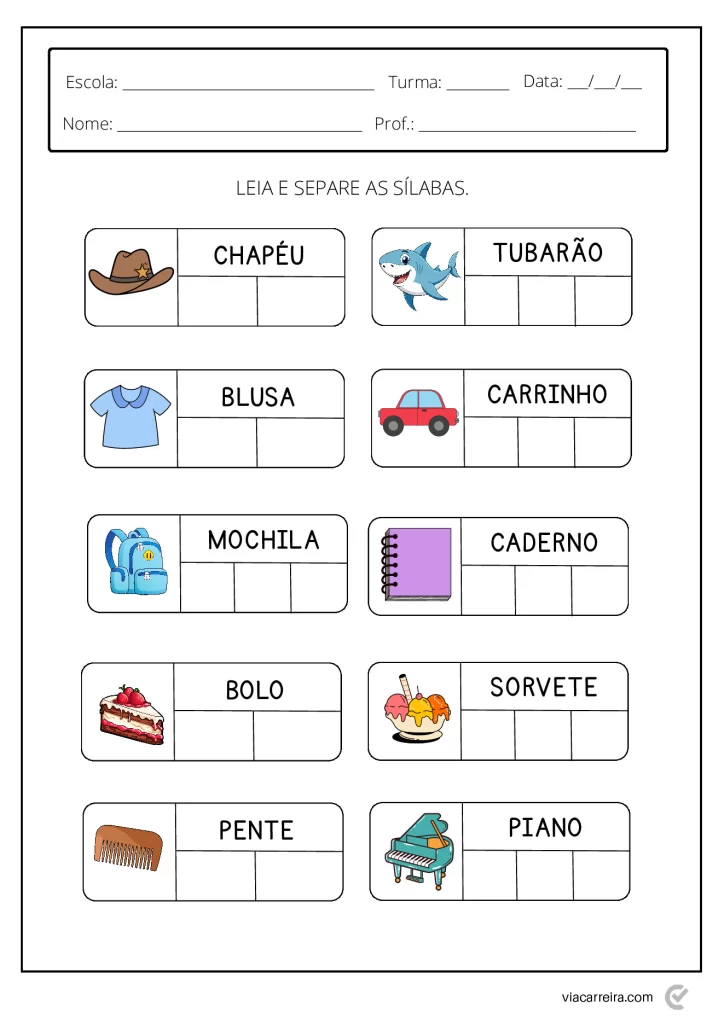 Atividades de separação de sílabas para crianças — p2 | Atividades Educação Infantil (ensinoja.com.br)