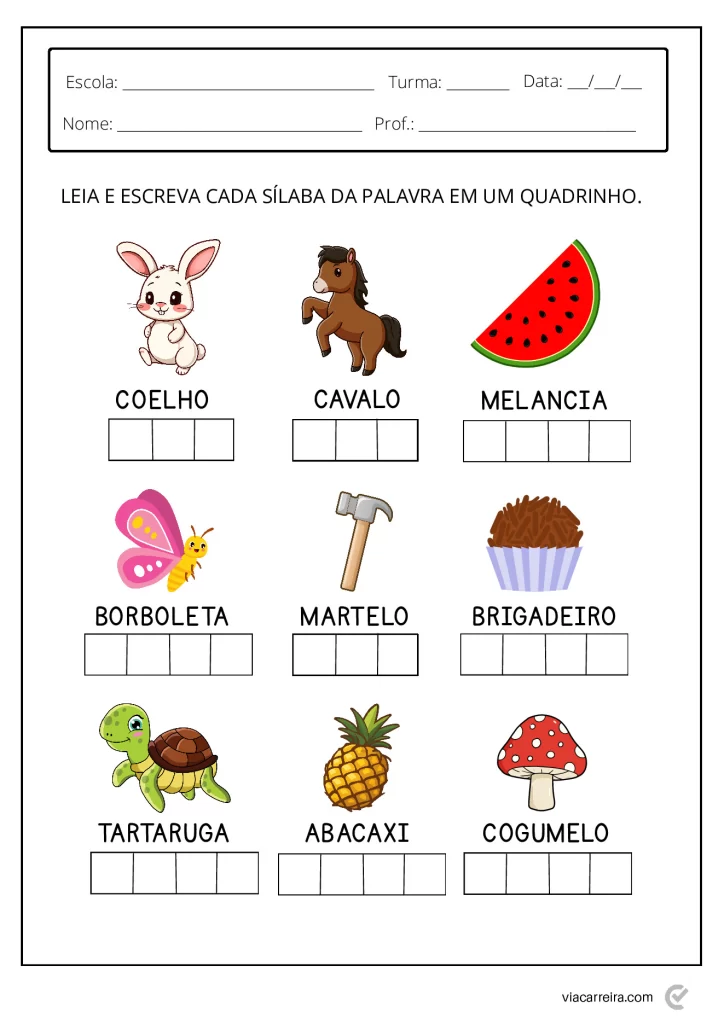 Atividades de separação de sílabas para crianças — p3 | Atividades Educação Infantil (ensinoja.com.br)