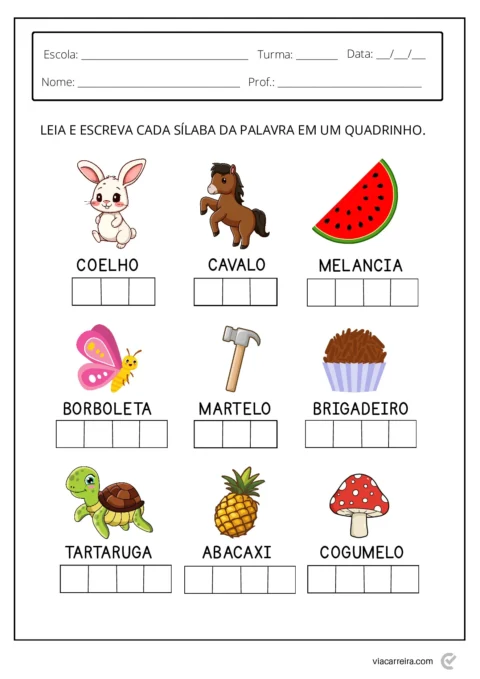 Atividades de separação de sílabas para crianças — p3 | Atividades Educação Infantil (ensinoja.com.br)