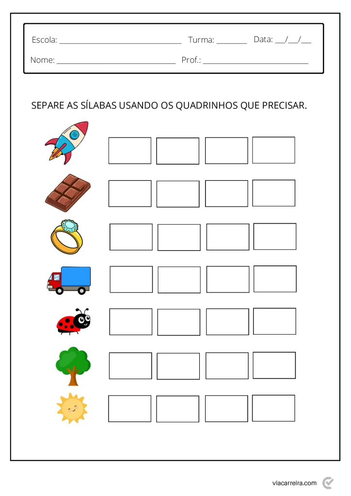 Atividades de separação de sílabas para crianças — p7 | Atividades Educação Infantil (ensinoja.com.br)