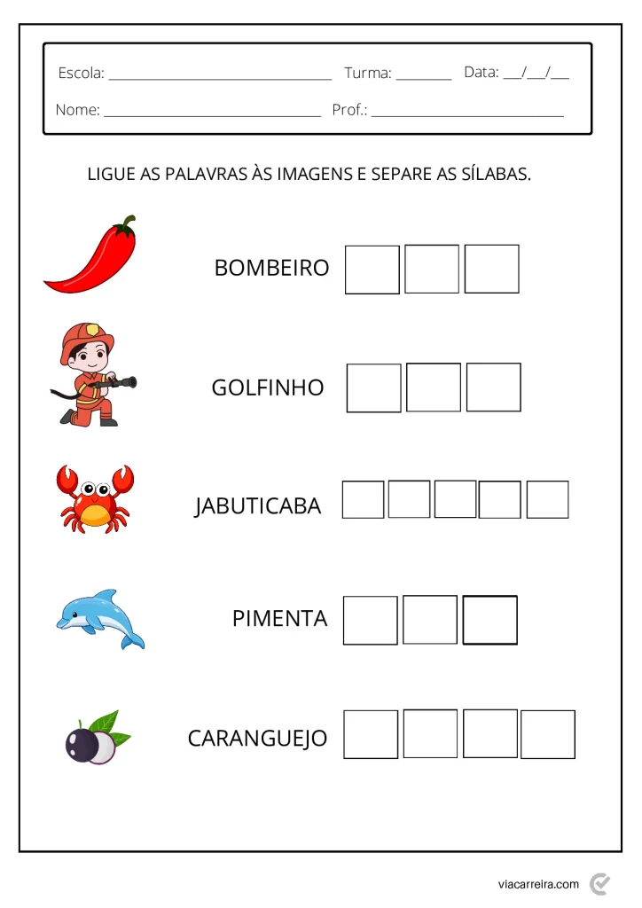 Atividades de separação de sílabas para crianças — p10 | Atividades Educação Infantil (ensinoja.com.br)