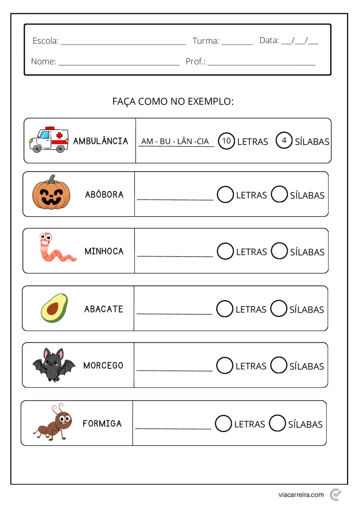 Atividades de separação de sílabas para crianças — p11 | Atividades Educação Infantil (ensinoja.com.br)