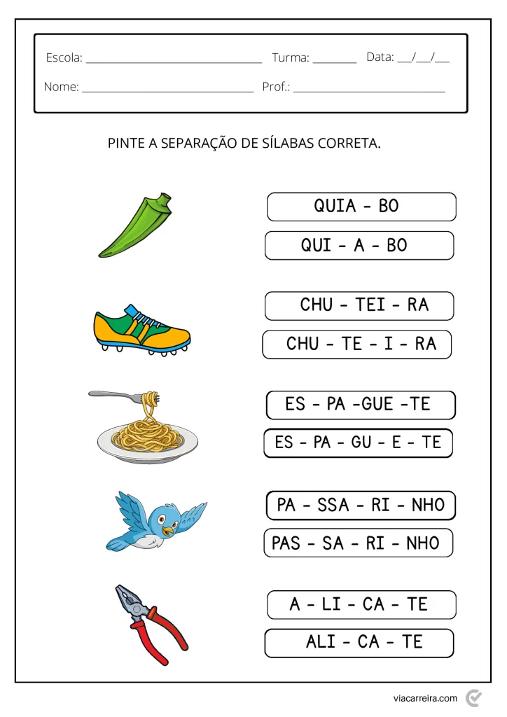 Atividades de separação de sílabas para crianças — p12 | Atividades Educação Infantil (ensinoja.com.br)