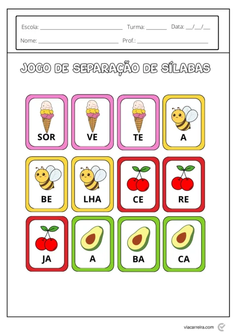 Atividades de separação de sílabas para crianças — p15 | Atividades Educação Infantil (ensinoja.com.br)