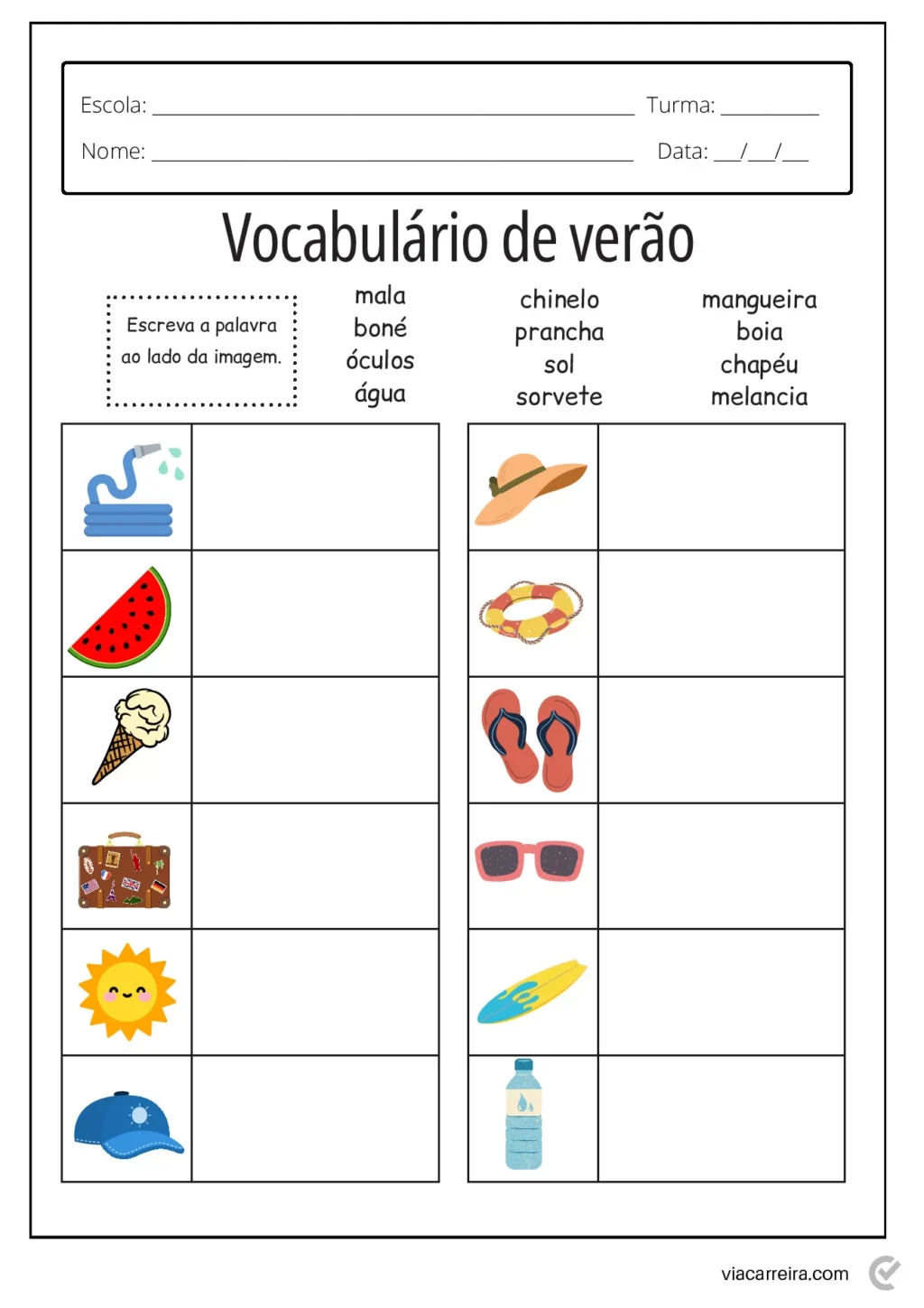 Atividades educativas sobre o verão