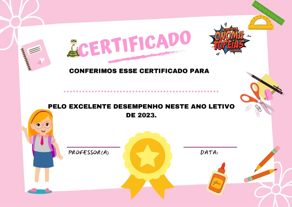 Certificado de excelência para alunos do ano letivo