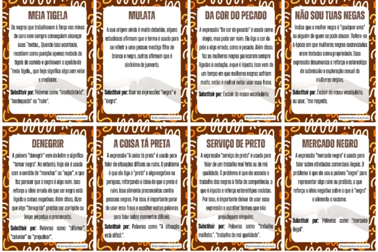Conciência Negra: Card de Expressões Racistas — p1 | Atividades Educação Infantil (ensinoja.com.br)