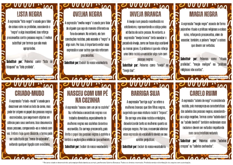 Conciência Negra: Card de Expressões Racistas — p2 | Atividades Educação Infantil (ensinoja.com.br)