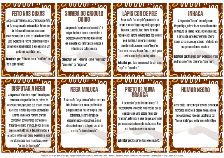 Conciência Negra: Card de Expressões Racistas — p3 | Atividades Educação Infantil (ensinoja.com.br)