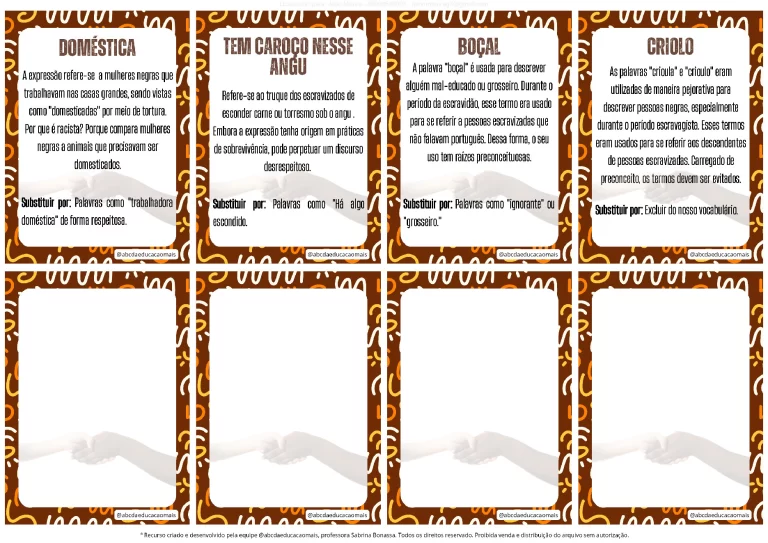 Conciência Negra: Card de Expressões Racistas — p4 | Atividades Educação Infantil (ensinoja.com.br)