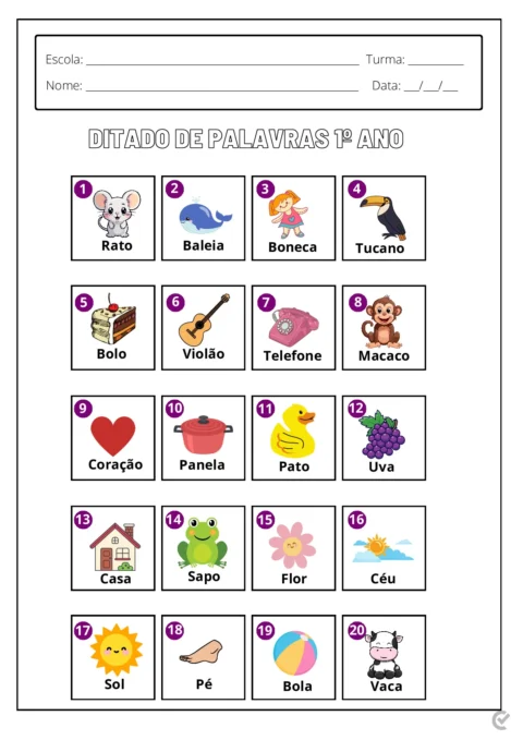 Ditado de Palavras 1º a 5º Ano – PDF para Imprimir