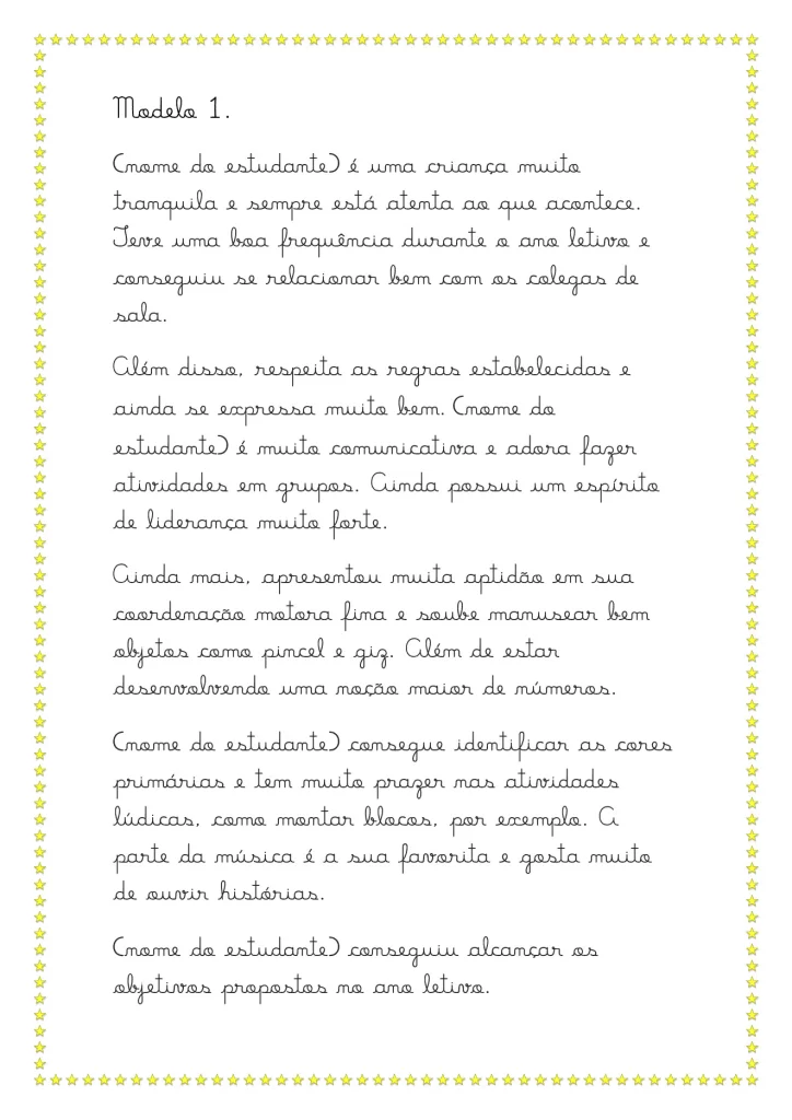 Modelos de relatórios da educação infantil — p2 | Atividades Educação Infantil (ensinoja.com.br)
