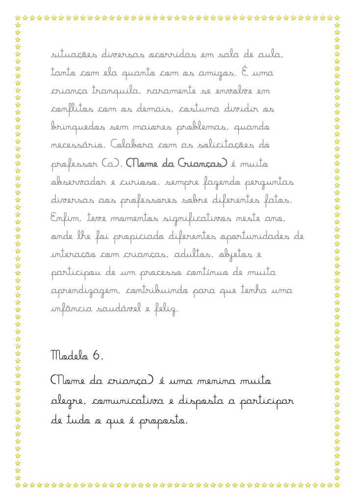 Modelos de relatórios da educação infantil — p9 | Atividades Educação Infantil (ensinoja.com.br)