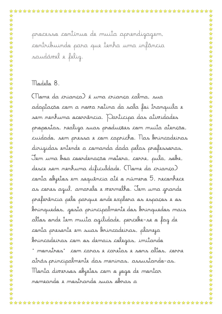 Modelos de relatórios da educação infantil — p15 | Atividades Educação Infantil (ensinoja.com.br)