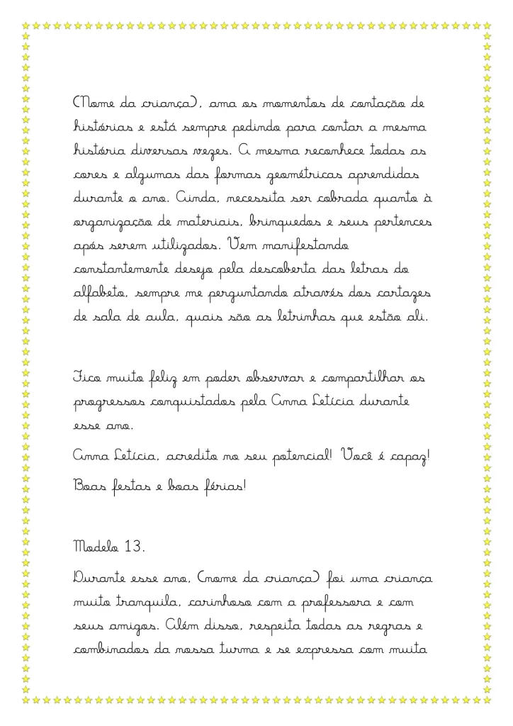 Modelos de relatórios da educação infantil — p22 | Atividades Educação Infantil (ensinoja.com.br)