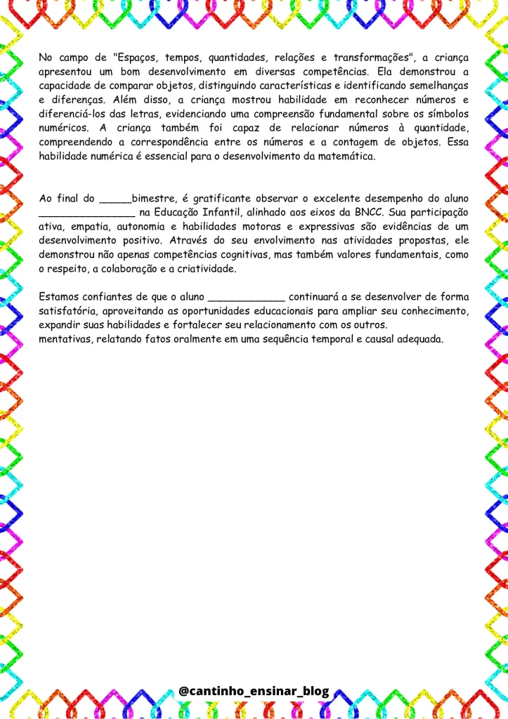 Modelos de relatórios individuais na educação infantil — p3 | Atividades Educação Infantil (ensinoja.com.br)
