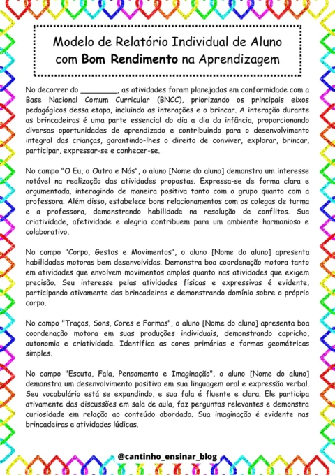 Modelos de relatórios individuais na educação infantil — p4 | Atividades Educação Infantil (ensinoja.com.br)