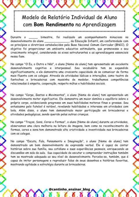Modelos de relatórios individuais na educação infantil — p6 | Atividades Educação Infantil (ensinoja.com.br)