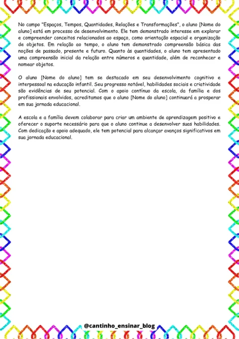 Modelos de relatórios individuais na educação infantil — p7 | Atividades Educação Infantil (ensinoja.com.br)