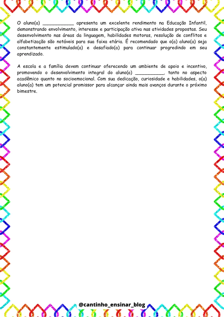 Modelos de relatórios individuais na educação infantil — p9 | Atividades Educação Infantil (ensinoja.com.br)