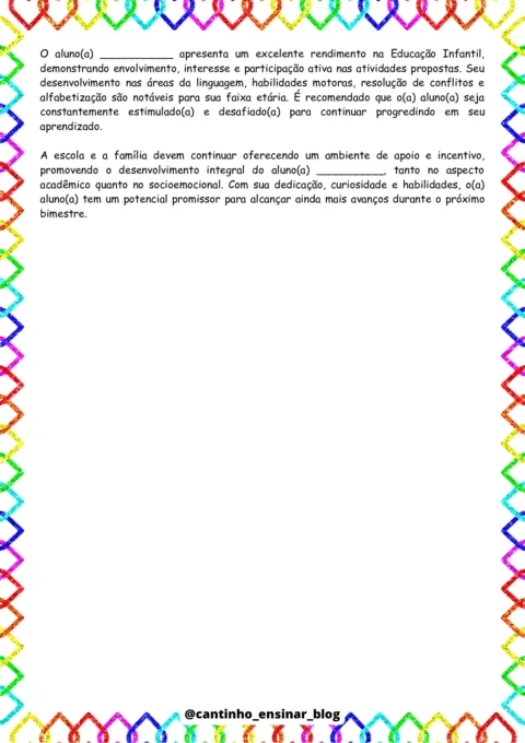 Modelos de relatórios individuais na educação infantil — p9 | Atividades Educação Infantil (ensinoja.com.br)