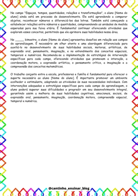 Modelos de relatórios individuais na educação infantil — p11 | Atividades Educação Infantil (ensinoja.com.br)