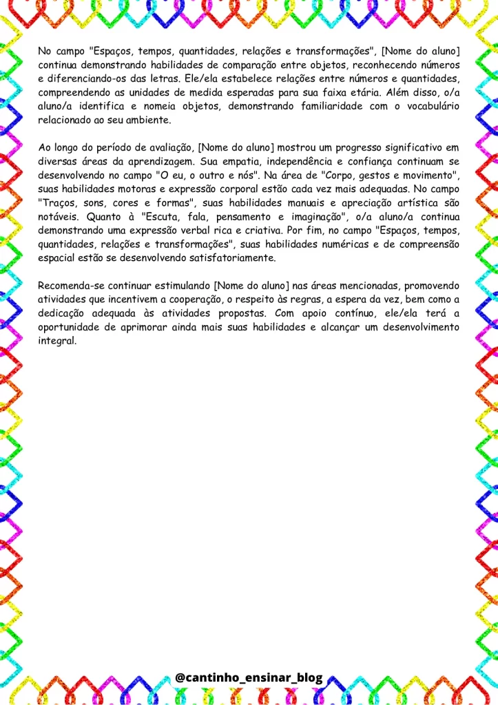 Modelos de relatórios individuais na educação infantil — p13 | Atividades Educação Infantil (ensinoja.com.br)