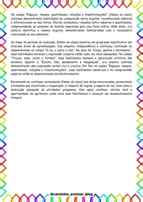 Modelos de relatórios individuais na educação infantil — p13 | Atividades Educação Infantil (ensinoja.com.br)